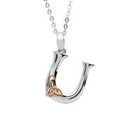Silver celtic initial U pendant with rose gold plated trinity detail 18" chain