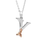 Silver celtic initial Y pendant with rose gold plated trinity detail 18" chain