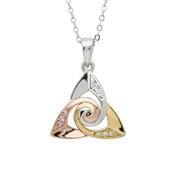 Silver CZ trinity spiral centre tri colour pendant 18" chain