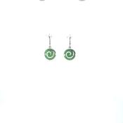 Sterling Silver Drop Green Enamel Swirl Earrings