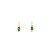 14ct Gold Plated Small Hoop Earring with Green Crystals image