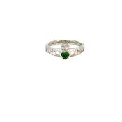 Sterling Silver Claddagh with Green and White Crystals