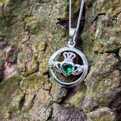 Sterling Silver Round Claddagh with green CZ stone