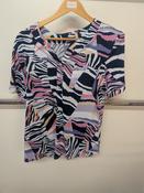 White Cloud Ladies Short Sleeve Top 4 Button Neck WC0727  Patchwork Stripes Print image