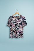 White Cloud Ladies Short Sleeve Top 4 Button Neck WC0727  Patchwork Stripes Print image