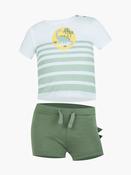 Blue Seven Infant Boys' Stripe Tee and Shorts Set 939032-0001 White Green Striped Dino Tee+Shorts Set image