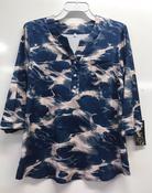 White Cloud Ladies 3/4 Sleeve Top 3 Button Neck WC0268  Blue Marbled Print image