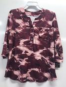 White Cloud Ladies 3/4 Sleeve Top 3 Button Neck WC0269  Wine Marbled Print image