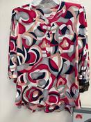White Cloud Ladies 3/4 Sleeve Top 3 Button Neck WC0215 Navy Wine Circles Print