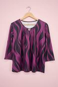 White Cloud Print Top with 3-4 Length Sleeve WC1524  Purple+Black image