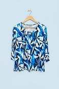 New York Paris Moda Ladies Print Top with 3-4 Length Sleeve NYP3531  Blue+White image