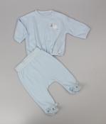 Watch Me Grow Baby Boys Velour Top +Footed Jogger Outfit Set - Sky J13804 Stork