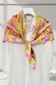 ShineMe Vibrant Floral Border Silk Triangle Scarf SC-8536