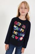 Boboli Girl's T-shirt Navy Blue Letter Print image