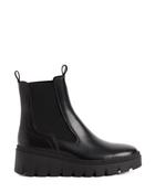 Tamaris Low Wedge Leather Ankle Boot Black