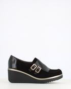 Pitillos Double Buckle Wedge Shoe Black image