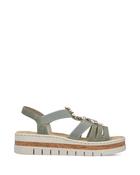 Rieker Low Wedge Elasicated Sandal Shell Moss