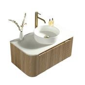Flauto 870mm 1-Drawer Fluted Wall Hung Curve Corner Vanity Unit with Sintered Stone Countertop image