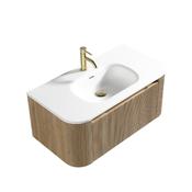 Flauto 870mm 1-Drawer Fluted Wall Hung Curve Corner Vanity Unit with Matt Basin image