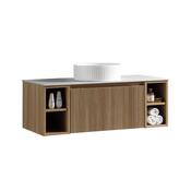 Flauto 1-Drawer Wall Hung Vanity Unit with 2 Side Storage Boxes &amp;amp; Sintered Stone Countertop image