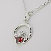 Silver Claddagh Necklace with Garnet image