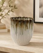 Ceramic Lined Pot White-Green-Brown (D 19 x H 20 cm)