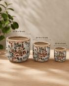 Planter Grey Ceramic Flowers (D 14 x 13 cm) image