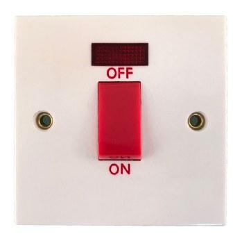 45 Amp Cooker Switch with Neon Light, White, 1 Gang