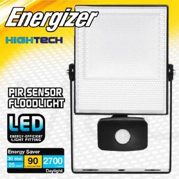 Energizer 30W LED PIR Sensor Floodlight 2700 Lumens 6500K Daylight IP44 Die-Cast Aluminium 50m Cable Quick Mount Bracket PIR Range 8m 120 Deg 25000hrs Lifetime