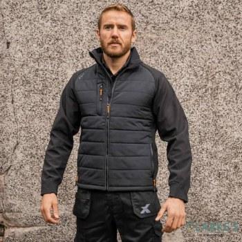 Xpert Pro Insulated Hybrid Jacket Black XXL - Water Resistant Breathable Rip-Stop Nylon Soft-shell with Padded Chest and Orange Accents