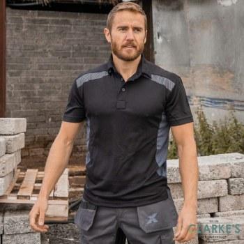 Xpert Pro Stretch Polo Shirt Black/Grey Size S - 100% Polyester, Anti-Bacterial, Wicking, Reinforced Collar, Reflective Details, Modern Fit, Breathable, Stretch