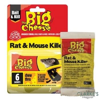 Big Cheese Rat & Mouse Killer Bait 6pk - Grain Bait Sachets for Indoor & Outdoor Use