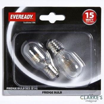 Eveready Fridge Bulb 2pk 15W E14 SES Warm White 60 Lumens 1 Year Lamp Life