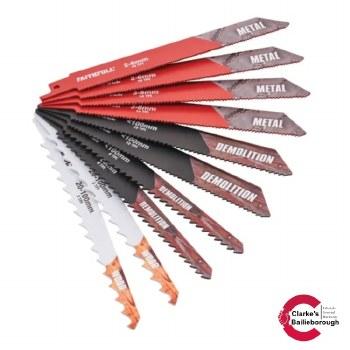 Faithfull 10 Piece Sabre Saw Blade Set - 150mm Blades for Metal, Demolition & Mixed Materials - Includes Belt Clip