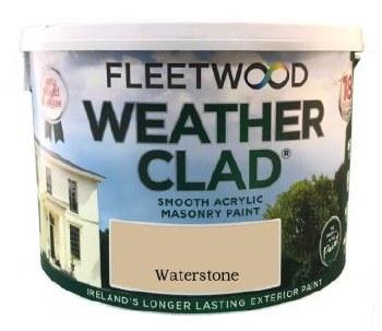 Fleetwood Weatherclad Masonry Paint Waterstone Acrylic Exterior 10 Ltr - Smooth, 18 Years