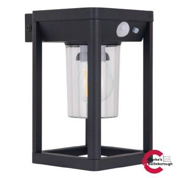 Luceco Black Decorative Solar Wall Lantern with PIR Sensor, Filament LED, 220 Lumens, IP54 Rated, Warm White Light, Die-cast Aluminium, 170mm H x 100mm W x 125mm D