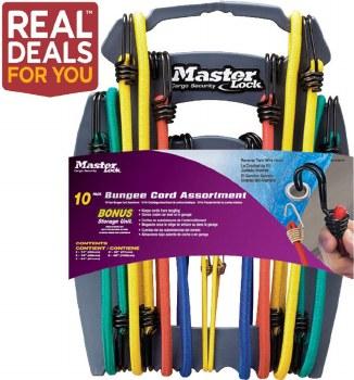 Master Lock Bungee Cords 10 Piece Set with Twin Wire Hooks, Colour-Coded, Mixed Sizes