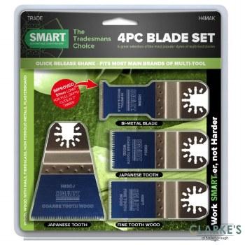 Smart H4MAK Multi-tool Blade Set 4 Pcs - Japanese Precision, Fine Tooth Wood, Bi-Metal Blades for Wood, Nails, Plastic, Plasterboard, Metals, Bamboo, Fiberglass - Compatible with DeWalt, Makita, Bosch & More