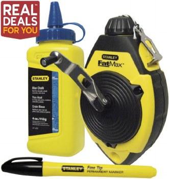 Stanley FatMax 30m Chalk Line Kit with Blue Chalk Refill and Marker Pen - ABS Case, 45g Capacity, Fast Rewind
