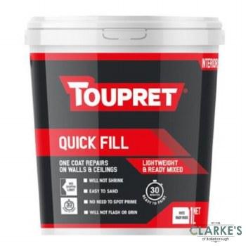 Toupret Quick Fill White Filler - Size 1lt, One Coat Repairs, Easy to Sand, Ready to Paint in 30 Minutes, Will Not Shrink, No Need to Spot Prime, Lightweight & Ready Mixed