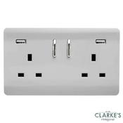 Trendi 2 Gang Switched Socket with USB Ports Stainless Steel image