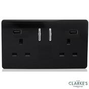 Trendi 2 Gang Switched Socket with USB Ports Black image
