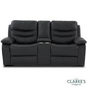 Cara 2 Seater Leather Recliner Sofa with Console Black