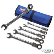 Faithfull Combination Spanner Set, 6 Piece, Ratchet Head, Chrome Vanadium, Sizes: 8, 10, 13, 15, 17, 19mm, Image Features: FAITHFULL, 19, 10, 13, 15, 17