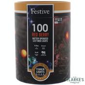100 LED Red Berry Battery Operated Christmas Lights 9.9m