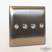 Power Pro Double Co-Axal Outlet Socket Brushed Steel