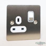 PowerMaster 1 Gang Switched Socket Brushed Steel