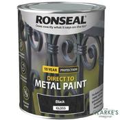 Ronseal Direct To Metal Paint Black Gloss 2.5 Litre image