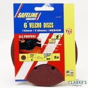 Safeline Orbital Sander 6" Sanding Discs 80 Medium | Pack of 5