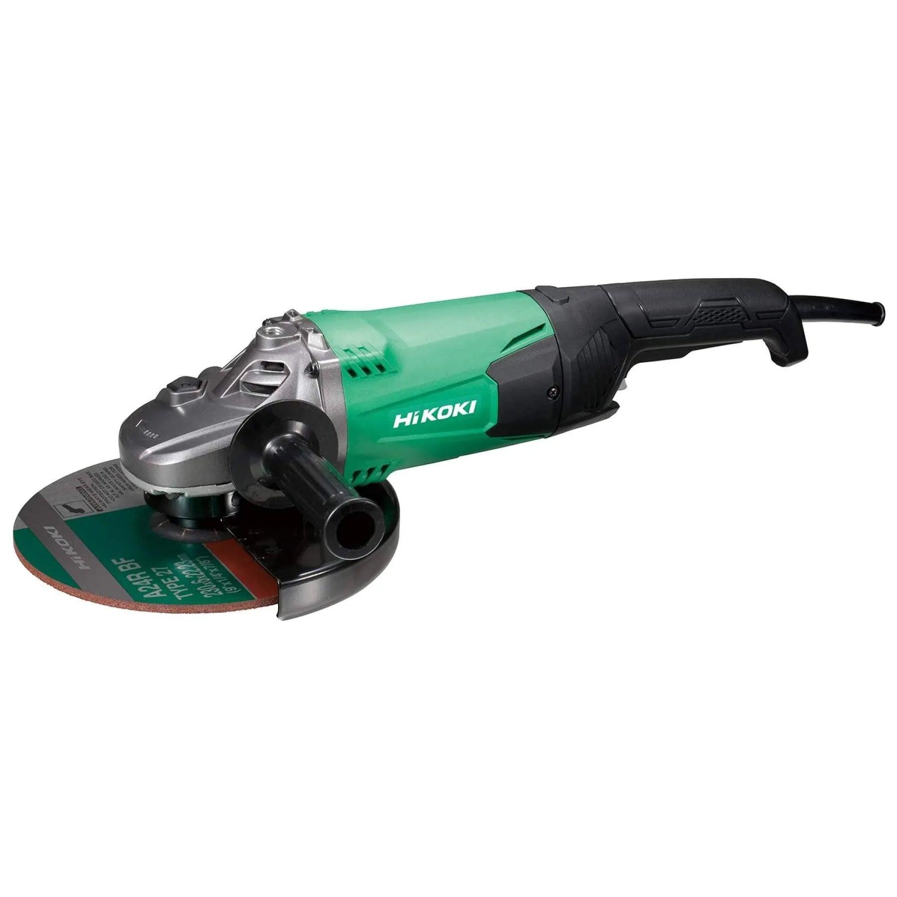 Hikoki HITG23SS220V 9in Angle Grinder 220V 2000W 230mm 230V with Green Body Black Handle and Grinding Disc